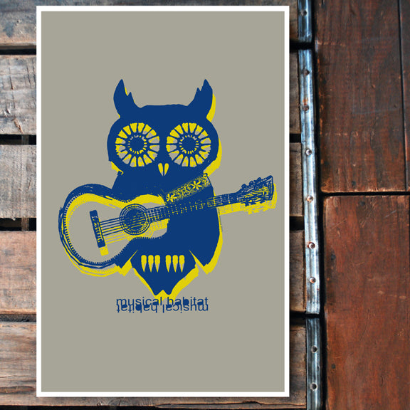 "Musical Habitat" owl guitar 11x17 Poster